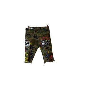 Smoke‎ Rise Camo  Denim Cut Off Shorts Men's Sz 30 Graffiti  Paint Y2K Studded